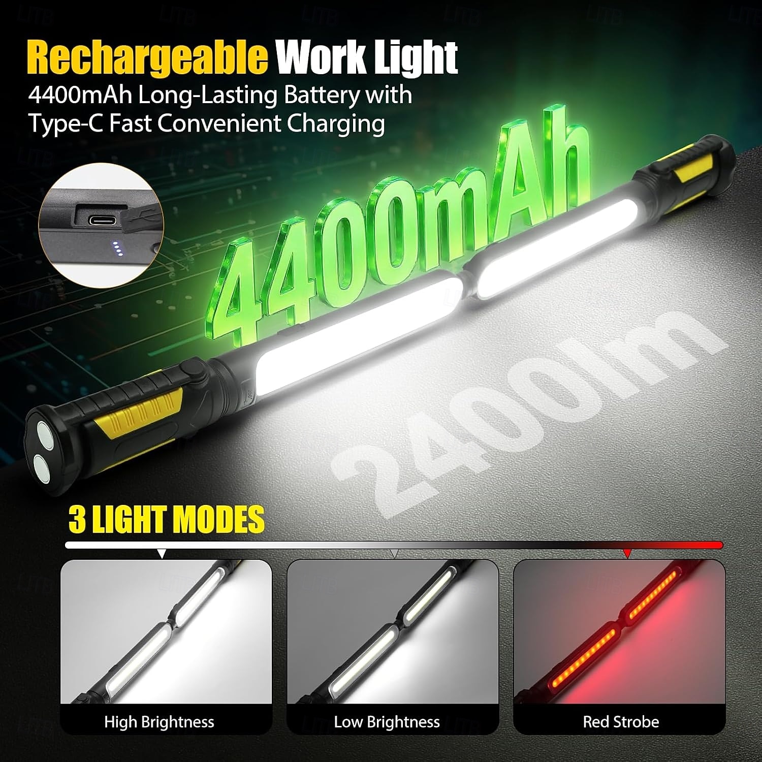 Lampă de lucru pentru mecanic, LED 2400lm, reîncărcabilă 4400mah, magnetică, lanternă de lucru sub capotă cu cârlige pentru reparații/inspecții/garaj/atelier/urgență auto 2026 - $131.99 –P5