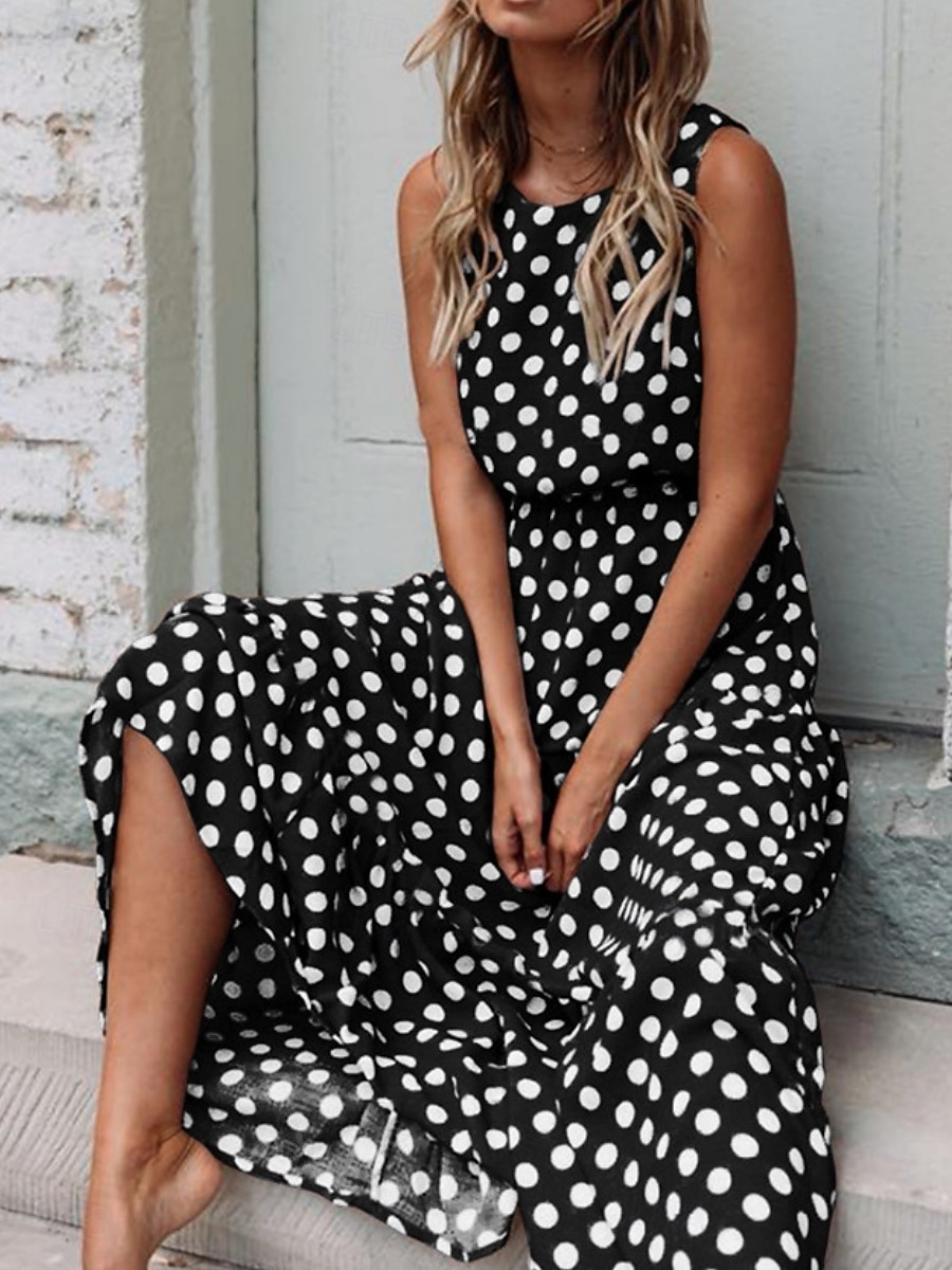 Per donna Abito maxi Abito a trapezio Vacanza Casual All'aperto Uscire Vestibilità regolare A Pois Senza Maniche Girocollo Nero Giallo Blu marino Verde Estate Primavera del 2026 a $8.99 –P4