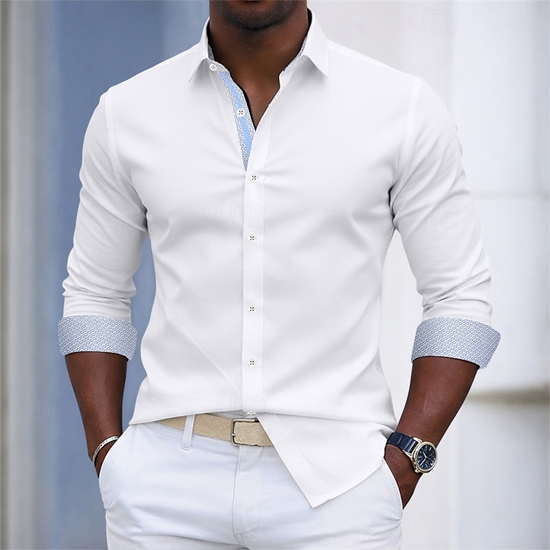 Per uomo Camicia Camicia elegante Camicia con Bottoni Tinta unica Quotidiano Affari Blu chiaro Verde chiaro Blu marino Manica Lunga Collo ripiegato Tutte le stagioni Abbigliamento Patchwork del 2026 a $29.99 –P2