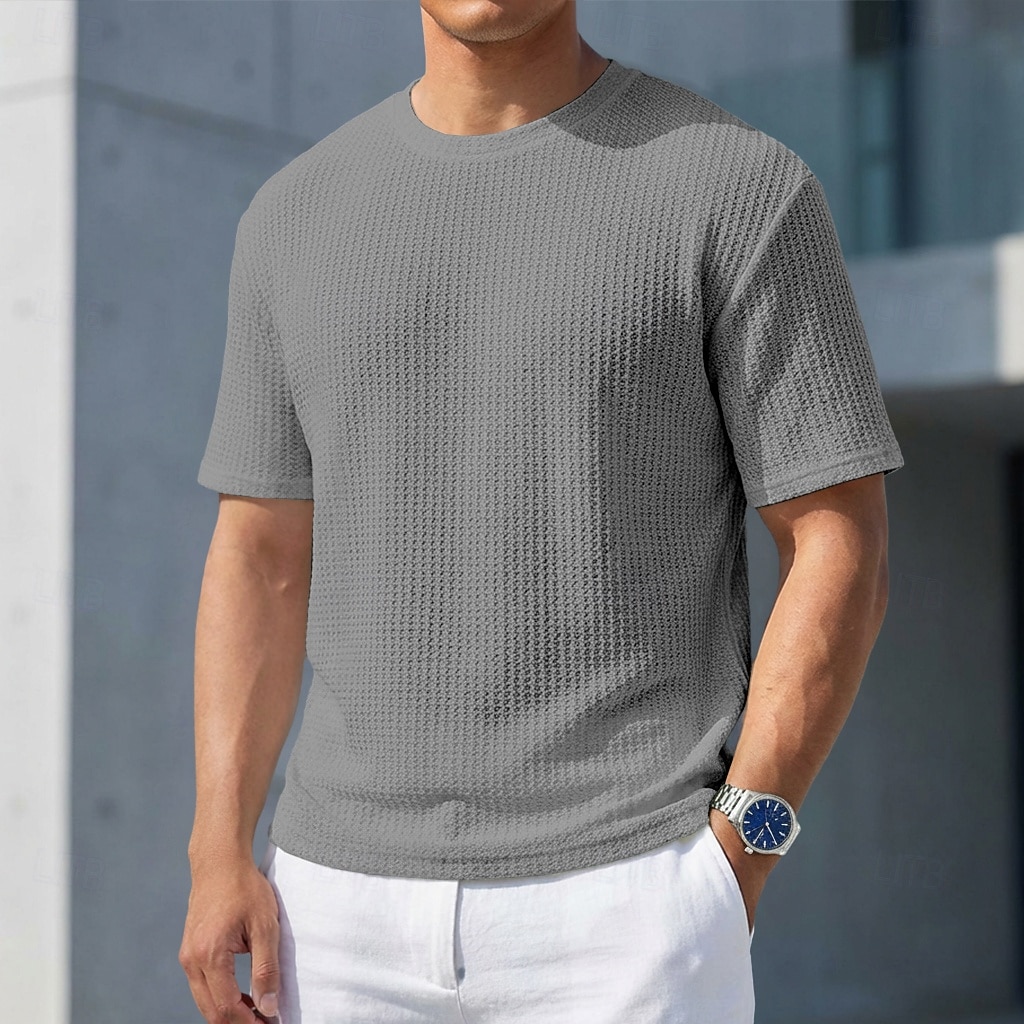 Miesten T-paita Lihaspaita Ribbineulos T-paita Lyhythihainen Lyhyt hiha Tiukka pyöreä kaula-aukko Kesä Tavallinen Pintakäsitelty Pit Strip Muoti Suunnittelija Perus Crewneck Kausaliteetti Loma Katu 2026 - $21.99 –P13