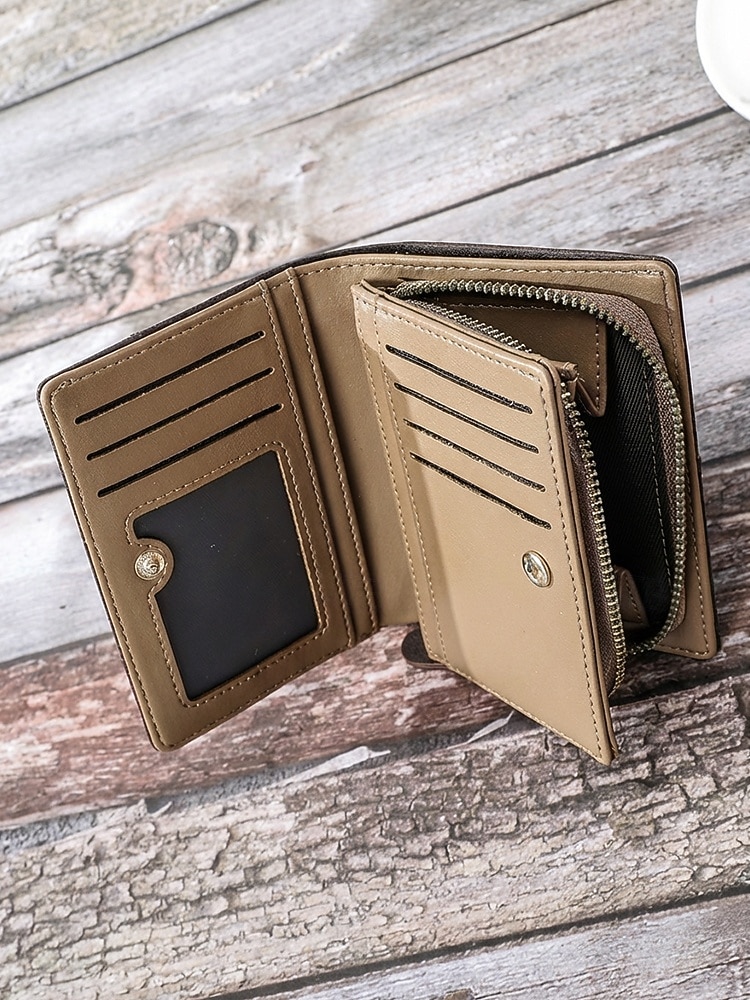 Portafoglio bifold da uomo in similpelle, opzioni multicolore, design multiscomparto di grande capacità con tasca portamonete con cerniera, porta carte sottile in stile casual per l'uso quotidiano e business casual del 2026 a $11.99 –P4