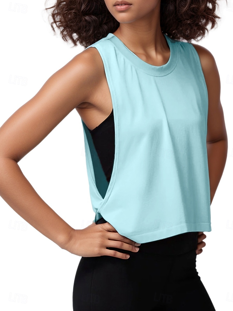 Dames Blouse Uitgesneden Effen Actief Casual Mouwloos Strakke ronde hals Normale tops Dagelijks Feestdagen Uitgaan blauw Zwart Wit Oranje Zomer Lente 2026 - $15.99 –P2