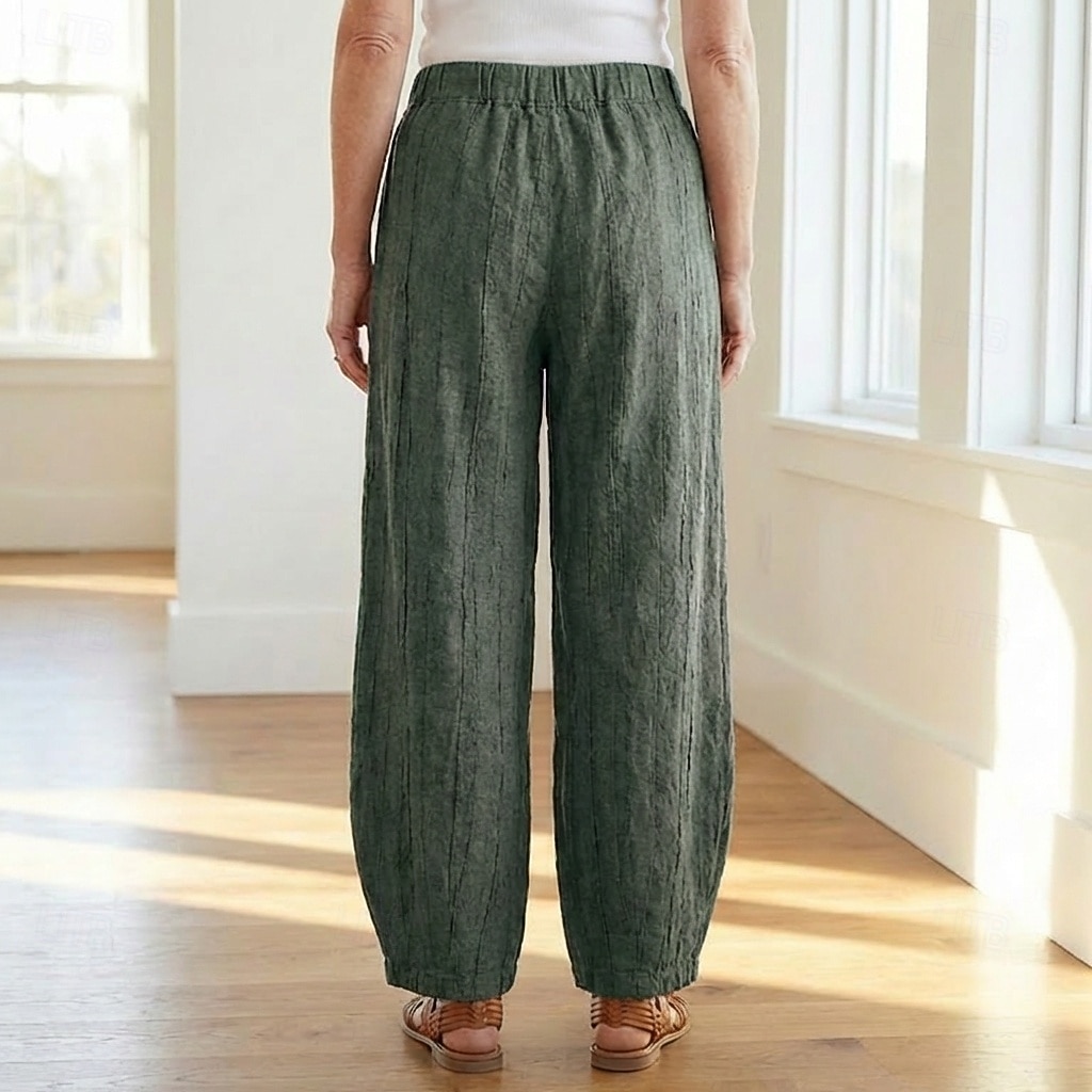 70% Linen Women's Linen Pants Chinos Summer Pants Bloomers Vacation Streetwear Basic Full Length Medium Waist Plain Pocket Elastic Waistband Comfy Inelastic Daily Outdoor Street Violet Teal Dark 2026 - $49.99 –P9