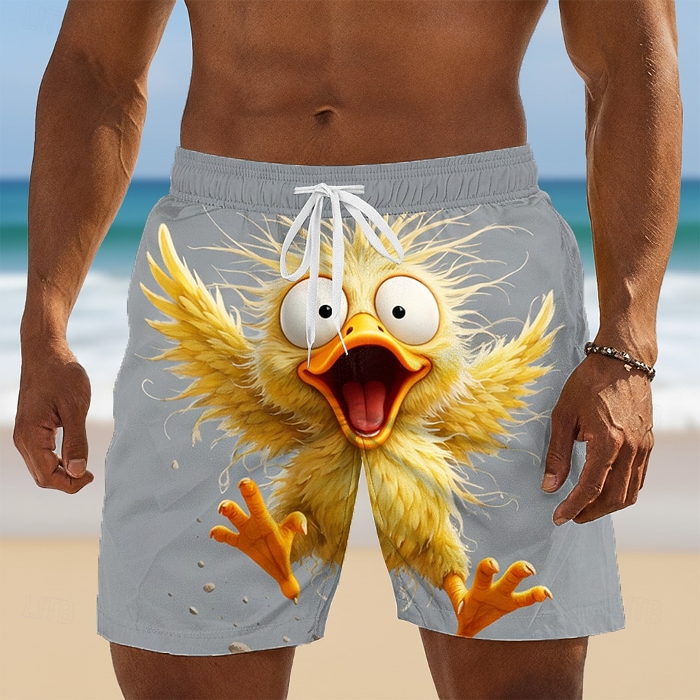 Herr Tecknat Rolig Anka Badshorts Boardshorts Medium Midja Hawaiisk Strandsemester Sidfickor Mesh foder Elastisk dragsko i midjan Designer Kläder 2026 - $20.99 –P1