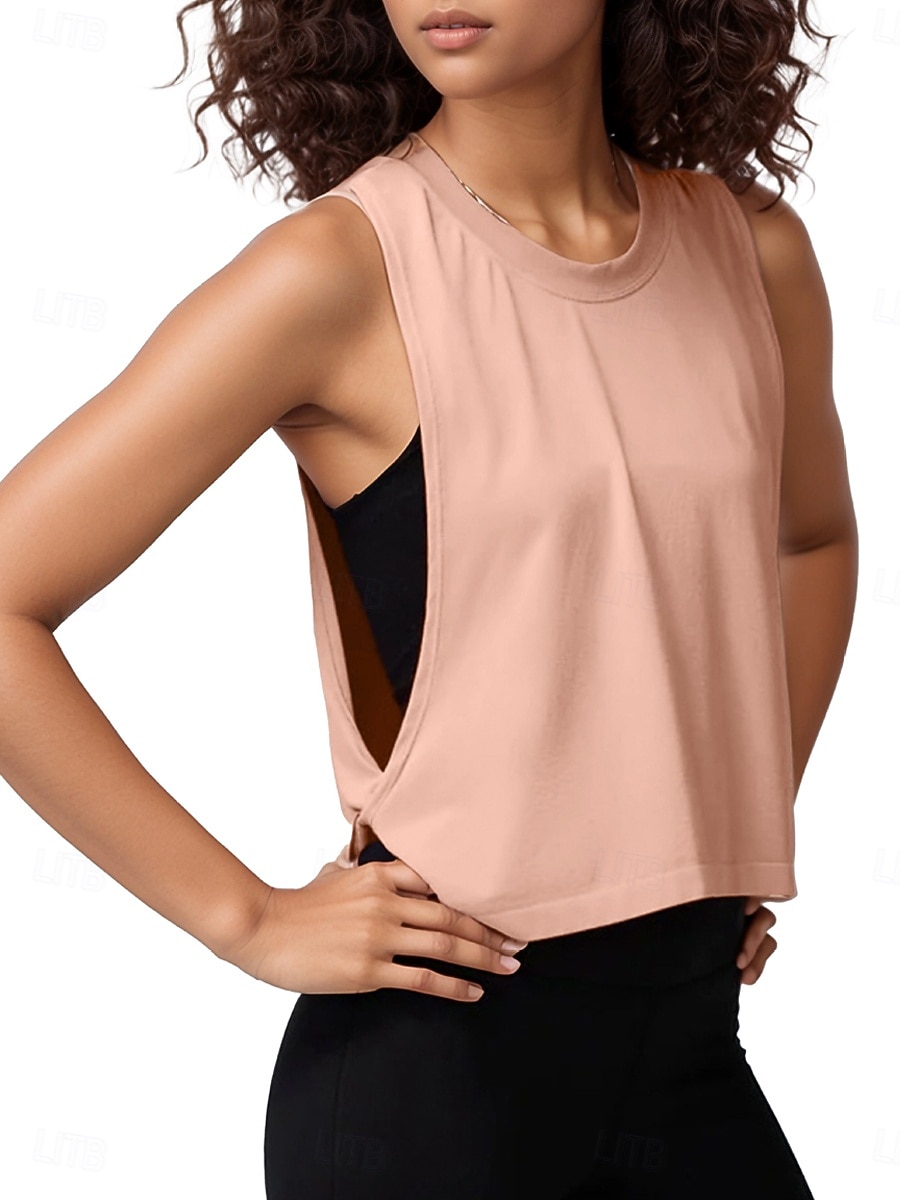 Dames Blouse Uitgesneden Effen Actief Casual Mouwloos Strakke ronde hals Normale tops Dagelijks Feestdagen Uitgaan blauw Zwart Wit Oranje Zomer Lente 2026 - $15.99 –P9