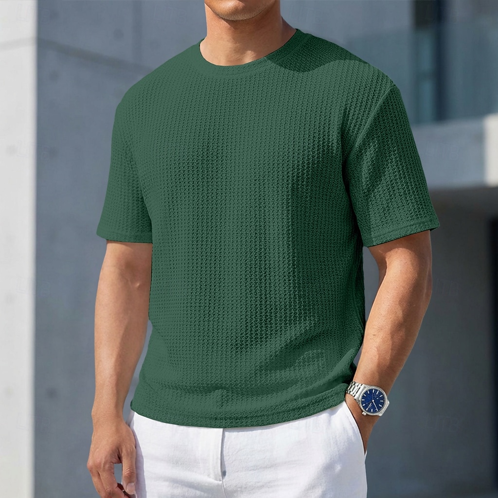 Miesten T-paita Lihaspaita Ribbineulos T-paita Lyhythihainen Lyhyt hiha Tiukka pyöreä kaula-aukko Kesä Tavallinen Pintakäsitelty Pit Strip Muoti Suunnittelija Perus Crewneck Kausaliteetti Loma Katu 2026 - $21.99 –P6