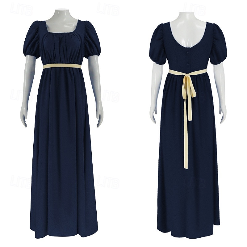 19. Jahrhundert Regency-Zeit Knöchellänge Kleid Kurze Ärmel Prinzessin Dame Edelfrau Einfarbig Quadrathals Kostüm Damen königlich Halloween Karneval Teegesellschaft LARP Renaissance-Messe Erwachsene 2026 - $58.99 –P3