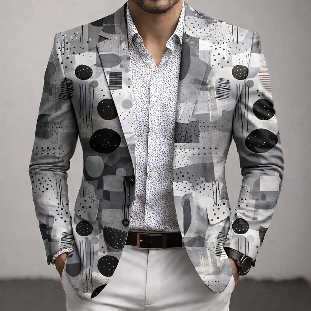 Herren Geometrisch Blazerjacke Mantel Mode Bequem Atmungsaktiv Künstlerisch Lässig Lässig Täglich Party-Abendmode 3D-Druck Knöpfe Mehrere Taschen Herbst Winter Frühling Flacher Kragen Langarm Blau 2026 - $85.99 –P3
