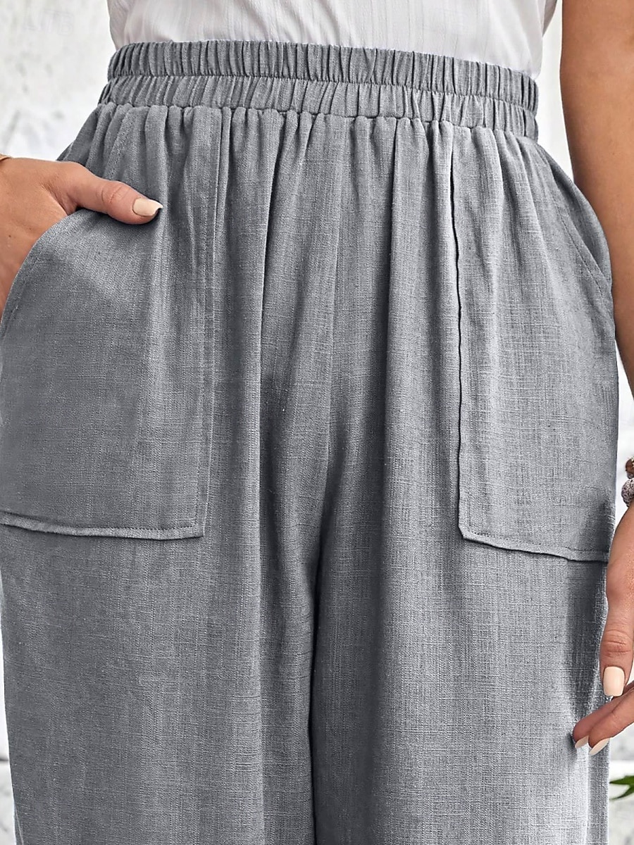 Damskie Typu Chino Urlop Moda Moda miejska Długość do łydki Wysoka talia Równina Kieszeń Elastyczny pas Wygodne Komfort Miękka Elastyczny Na zewnątrz Ulica Jasnoszary Wino Granatowy Morelowy Lato 2026 - $19.99 –P5