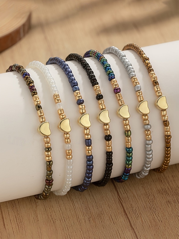 Boho-Armbandset für Damen, farbenfrohe Stretcharmbänder aus Kunstharz mit Herzanhänger, mehrfarbiger, stapelbarer Schmuck für Damen, perfekt für Alltag, Urlaub, Strand und Partys 2026 - $7.99 –P6