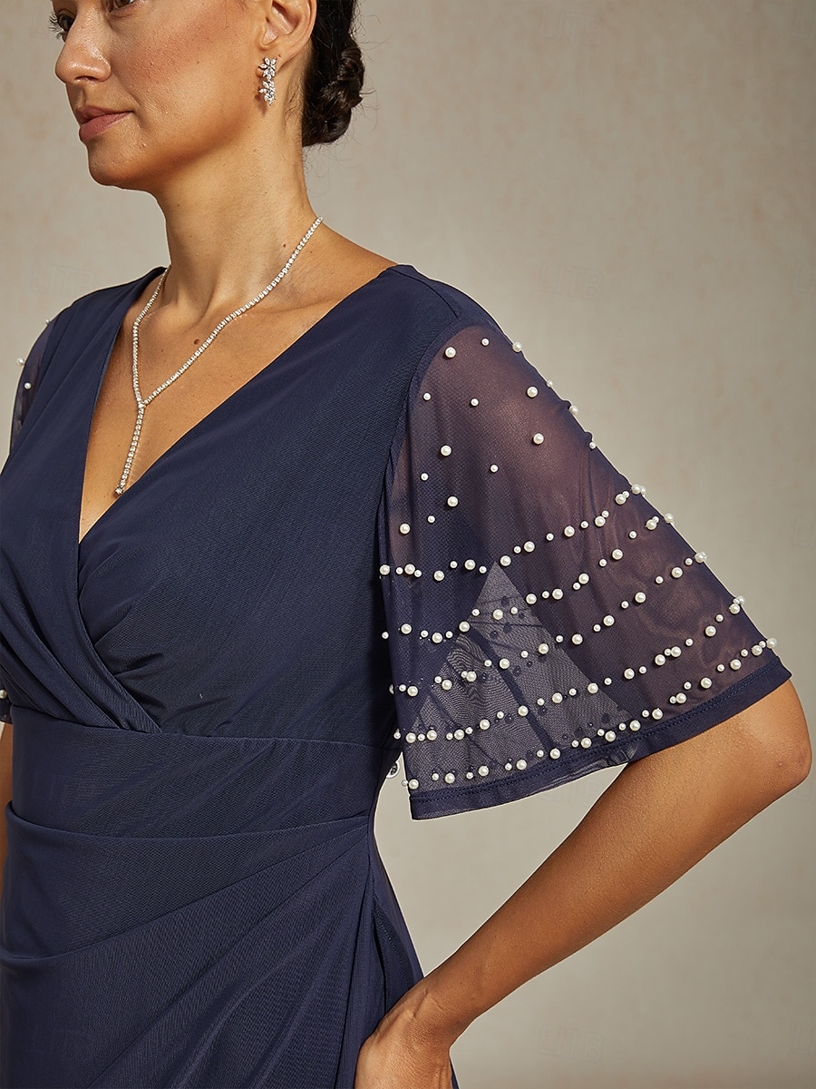 Naisten Maksimekko Kotelomekko Tyylikäs Yhtenäinen väri Lyhythihainen V kaula-aukko Laivaston sininen 2026 - $166.99 –P3