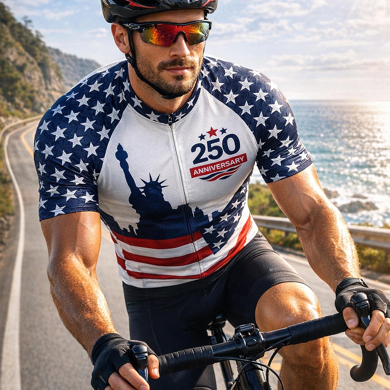 Amerikas 250. Jahrestag Tag der Unabhängigkeit Amerikanischer Nationalfeiertag Herren Radtrikot Amerikanische US-Flagge Kurzarm Fahhrad Trikot Oberteil mit 3 Gesäßtaschen UV-beständig 2026 - $13.49 –P2