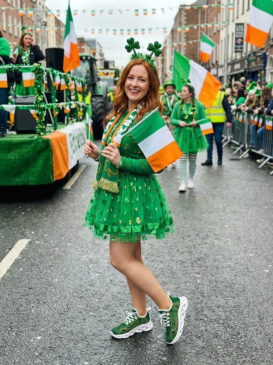 Gröna keltiska sneakers med snörning för damer, St. Patrick's Day - Lätta, vadderade promenadskor för irländska festivaler, parader, fester och resor &vardagskläder 2026 - $42.99 –P7
