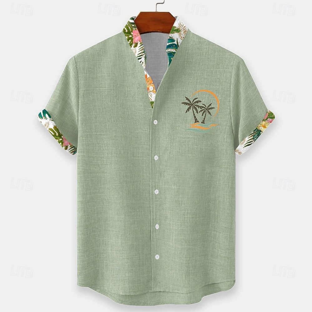 Herren Kokospalme Tropische Pflanzen Blumen Sommer Hawaiihemd Knopfhemd Stehkragenhemd Kurzarm Hawaiianisch Strandurlaub Sommer Frühling Mandarinkragen 3D-Druck Leinenähnliches Hemd Blau Rosa Grün 2026 - $25.99 –P1