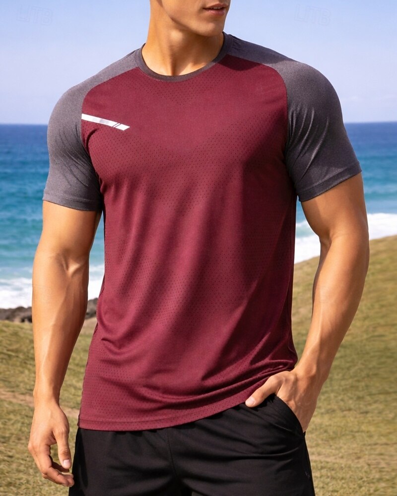 Férfi Színes Majica za trčanje Testhetzálló póló Sportos póló Sportos felső Nyár Kollázs Rövid ujjú Gyors szárítás Könnyű Nedvességelvezető Légáteresztő Edzőterem edzés Gyaloglás Kocogás Fekete 2026 - $16.49 –P6