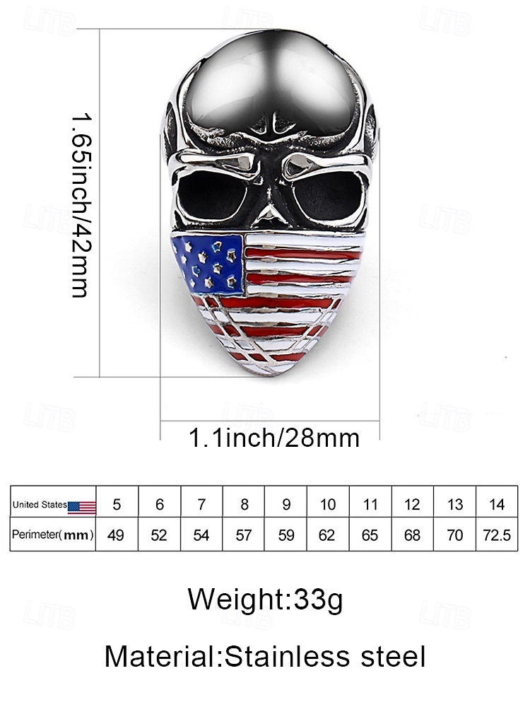 United States 250th Anniversary Men's Stainless Steel Skull Ring, American Flag Design, Multi-color, Ideal for Independence Day, Casual Daily Wear 2026 - $14.99 –P11