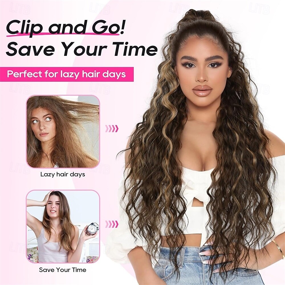 Ponytail Extension 30" Long Claw Clip Ponytail Extension Curly Wavy Pony Tails Hair Extensions Clip in Synthetic Hairpiece for Women, Chocolate Brown with Highlights 30 Inch 2026 - $22.99 –P4