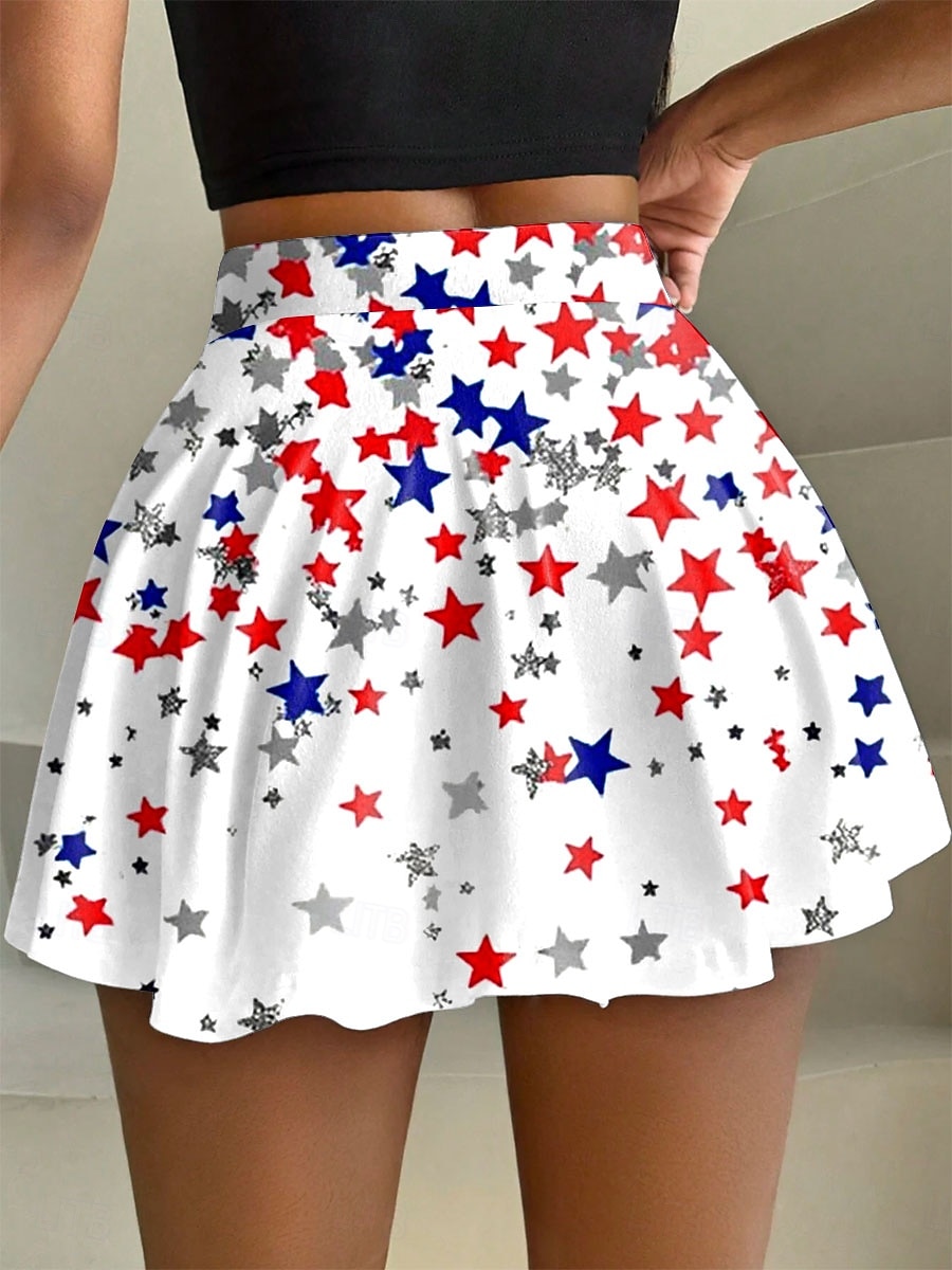 Falda de Tenis Patriótica de Día de la Independencia de Mujeres Moda Casual Mini Cintura Alta Falda Gráfico Elástico Diario Playa Azul Amarillo Rosa Rojo Verano 95% Poliéster 5% Spandex 2026 - $21.99 –P2