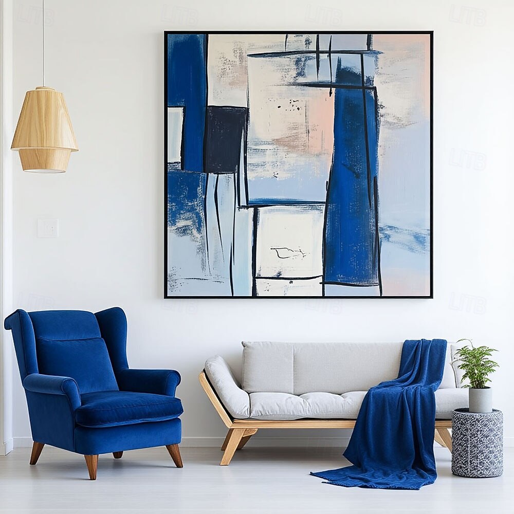 Handmade Abstract Blue Oil Painting Large Textured Canvas Art Modern ...