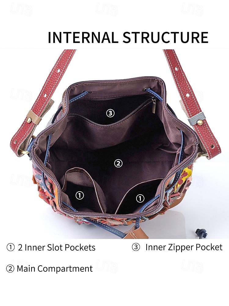 Women's Bohemian Leather Bucket Bag, Multicolored Floral Design, Versatile Wear, Adjustable Shoulder Straps, Perfect for Casual Daily Use 2026 - $54.99 –P13