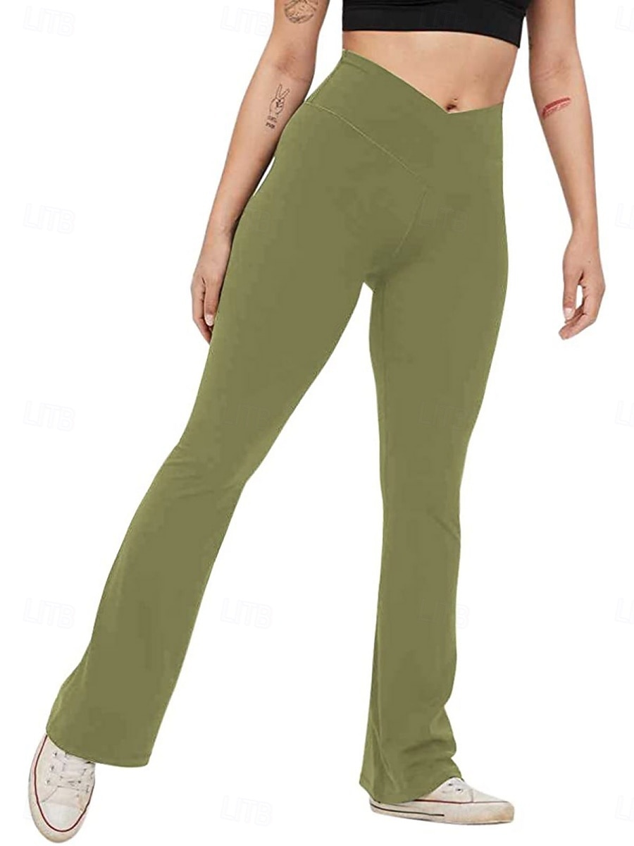 Mulheres Calças leggings flare Moda Roupa de rua Básico Comprimento total Cintura Alta Tecido Cintura elástica Confortável Com Stretch Diário Ginásio Ioga Preto Azul Marinha Azul Verde Primavera de 2026 por $16.99 –P18