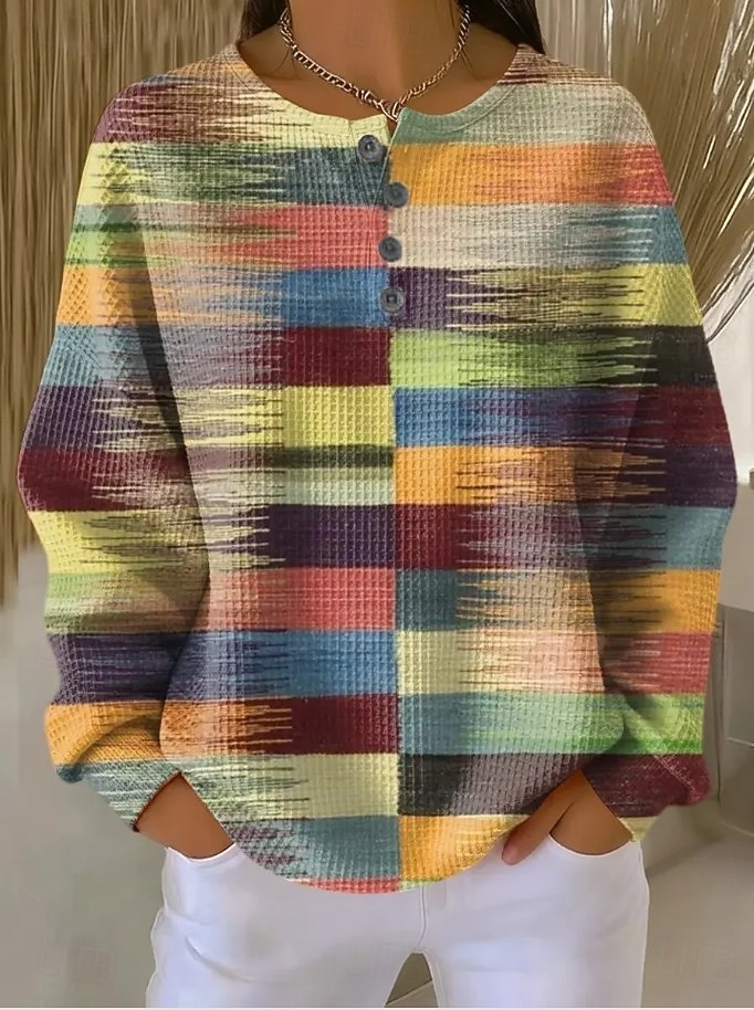 Per donna Felpe con cappuccio Bottoni Grafico Geometrico Blocco di colori Moda Casual Stampa Manica Lunga Girocollo Top Regolari Casuale Streetwear Rosa chiaro Rosa Verde Kaki Beige Estate Primavera del 2026 a $28.99 –P5