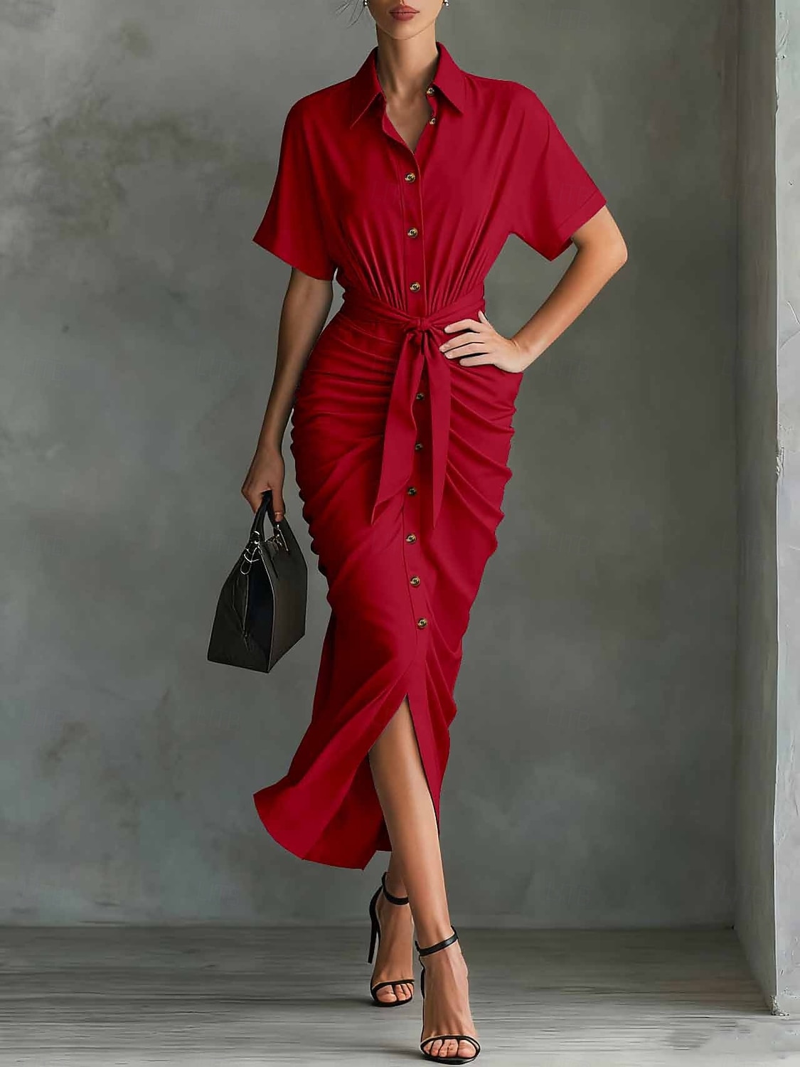 Women's Midi Dress A Line Dress Summer Dress Vacation Casual Regular Fit Plain Short Sleeve V Neck Blue Pink Red Green Summer Spring 2026 - $43.99 –P2
