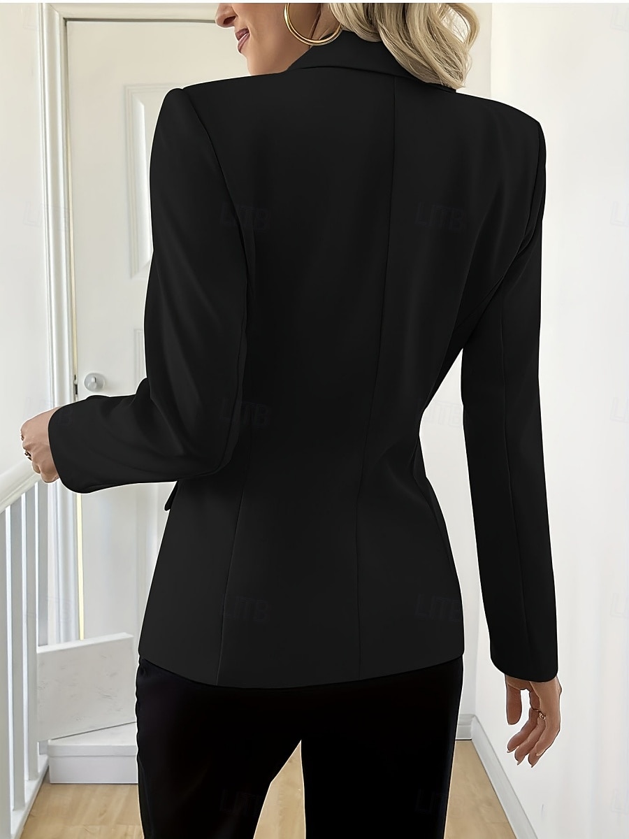 Mulheres Blazer Confortável Bolsos Moda Casual Tecido Escritório Festa Rua Roupa Diária Padrão Lapela Chanfrada Normal Manga Longa agasalhos Preto Branco Azul Marinha Primavera Outono de 2026 por $35.99 –P14