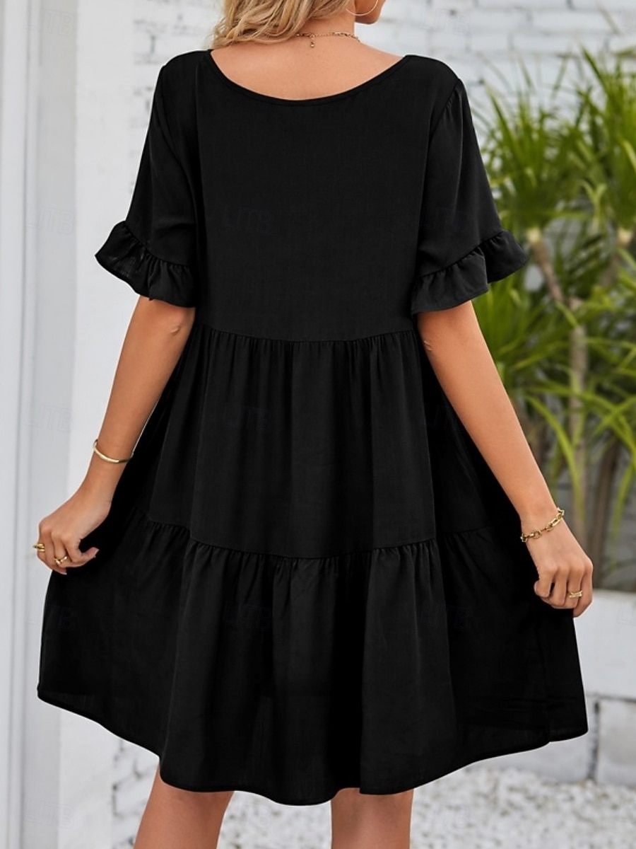 Dames Mini-jurk Casual jurk Katoenen jurk Zomerjurk Elegant Modieus Modern Buiten Vakantie Uitgaan Ruim Passend Effen Korte mouw V-hals Zwart Wit Leger Groen Bordeaux Zomer Lente 2026 - $21.99 –P4