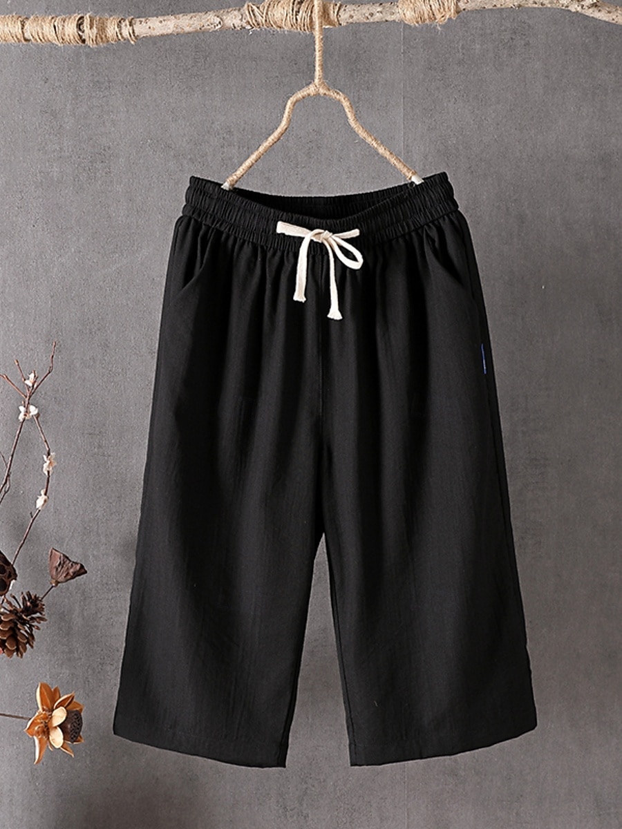 Women's Cotton Capri Pants Casual Pants Summer Shorts Vacation Fashion Streetwear Calf-Length High Waist Plain Drawstring Pocket Elastic Waist Comfort Comfortable Inelastic Daily Vacation Street 2026 - $17.99 –P3