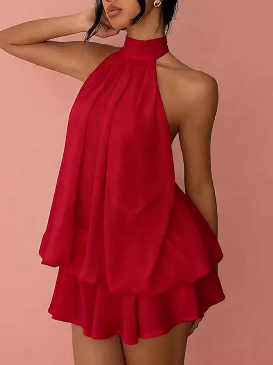 Dames Mini-jurk Zomerjurk halter jurk Casual Dagelijks Strand Feestdagen Ruim Passend Effen Mouwloos Halternek Geel Rood Hemelsblauw Bruin Zomer Lente 2026 - $33.99 –P19