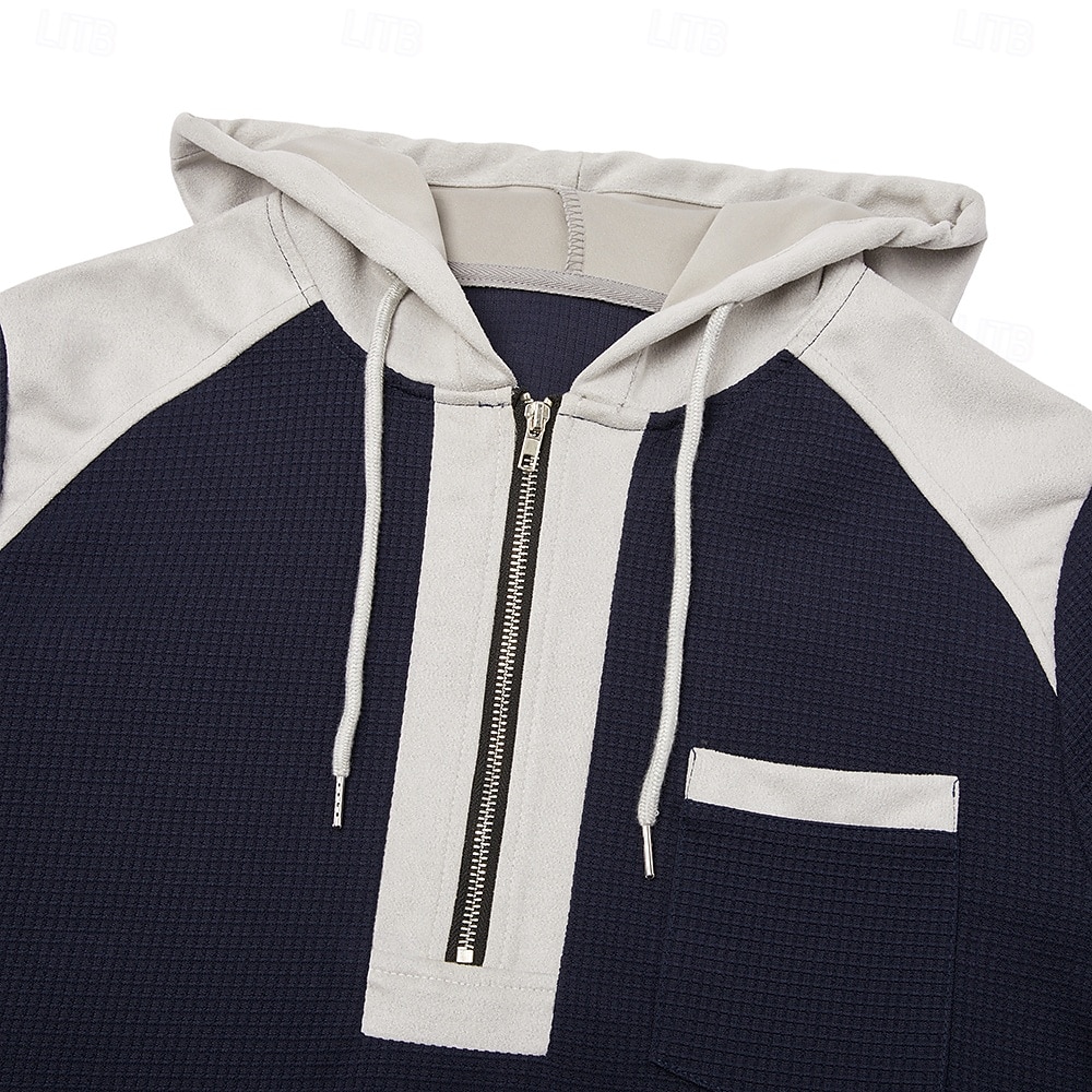 Herren Waffel T-Shirt T Shirt Waffel-Henley-Hemd Herrenhemden mit Ellbogenflicken Langarm Mit Kapuze Zur Seite fahren Halber Reißverschluss Herbst Herbst Winter Einfarbig Farbblock Sportlich 2026 - $24.99 –P5