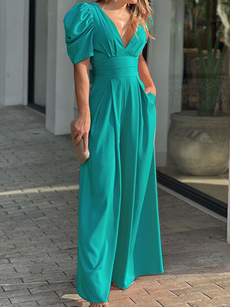 Naisten Normaali Haalarit Tyylikäs Yhtenäinen väri Lyhythihainen Leveä reisi V kaula-aukko Päivittäin Loma Normaali Musta Keltainen Vaalean vihreä Kesä 2026 - $25.99 –P4