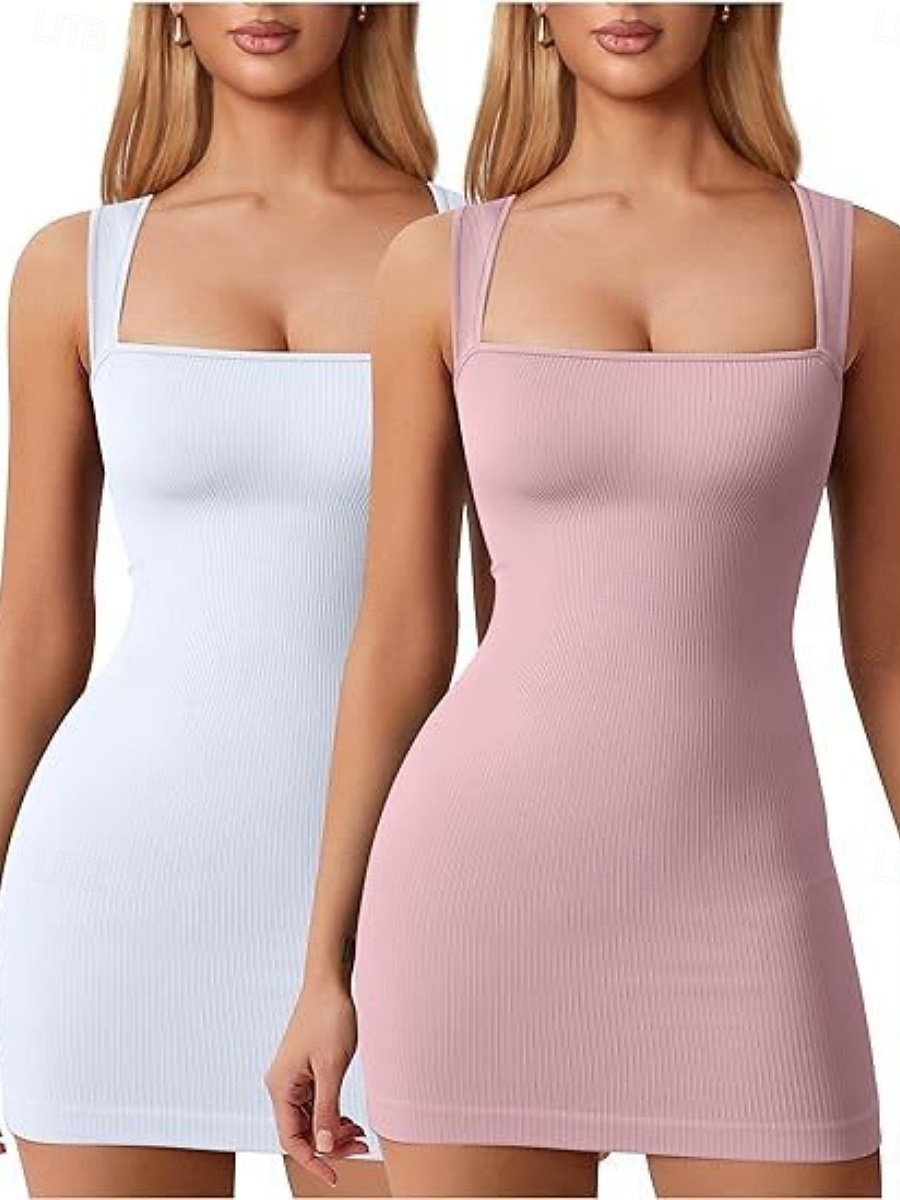 Women's Mini Dress Casual Dress Bodycon Slip Dress Fashion Hot Modern Outdoor Party Weekend Regular Fit Plain Sleeveless Square Neck Bright pink Black White Pink Summer Spring 2026 - $11.49 –P1