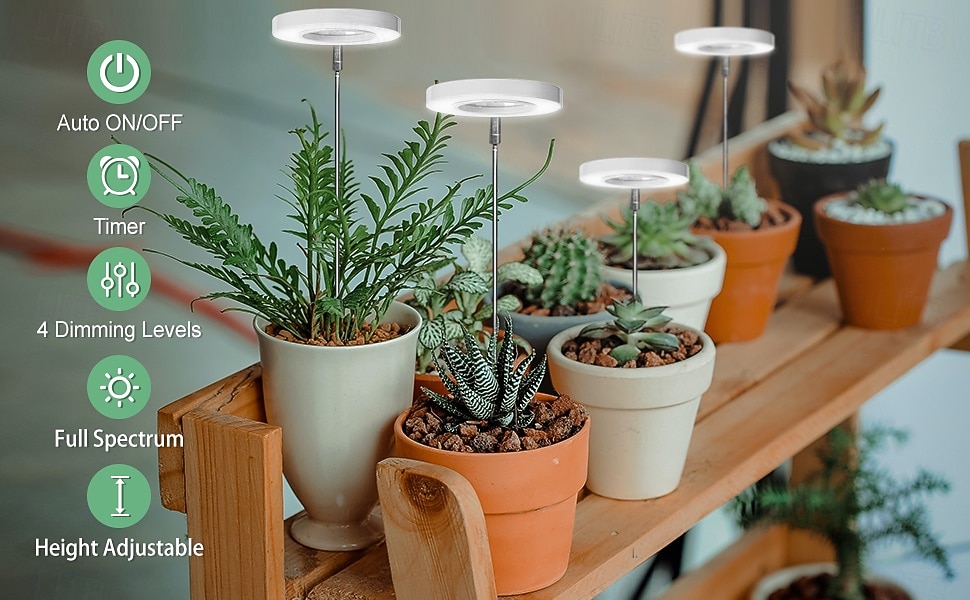 4 Pcs LED Adjustable Plant Grow Light, Angel Ring, Red & Blue Full Spectrum, 3/9/12H Timer, 3 Dimmable Levels, 17-63CM Height Adjustable, USB Powered for Succulents, Flowers, Indoor Plants 2026 - $31.99 –P6