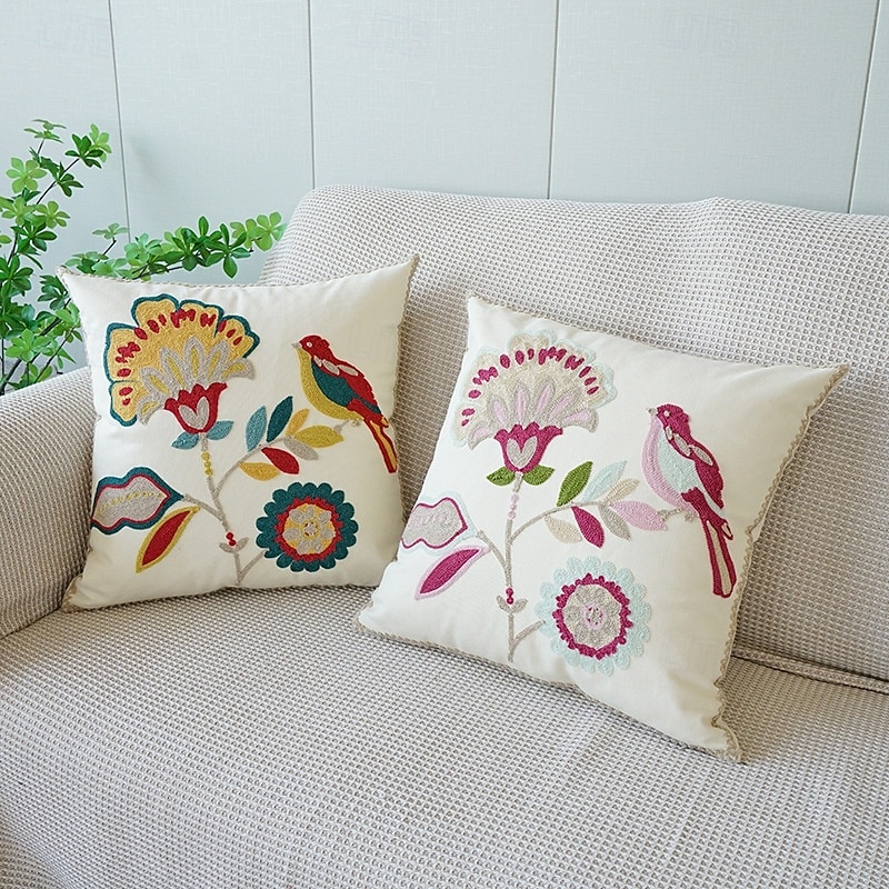 Country Style Embroidered Pillow Covers Living Room Sofa Cushion Fresh Floral Plant Throw Pillow for Window Seat Headrest 2026 - $18.99 –P2