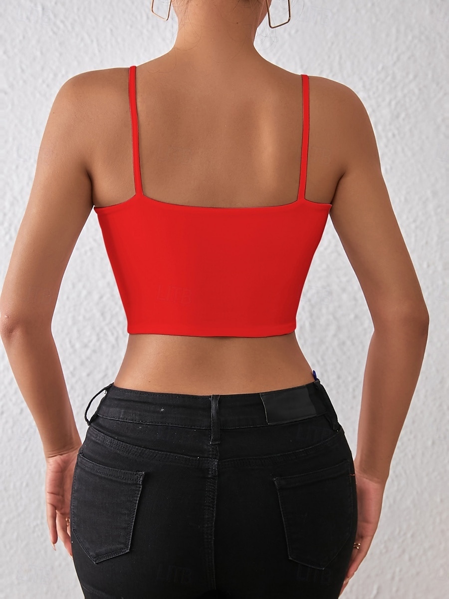 Dames Blouse Hemdje Tanktop Blote rug Effen Sexy Casual Mouwloos Bandje Croptops Dagelijks Feestdagen Uitgaan Zwart Wit Rood Oranje Bruin Zomer Lente 2026 - $9.99 –P12