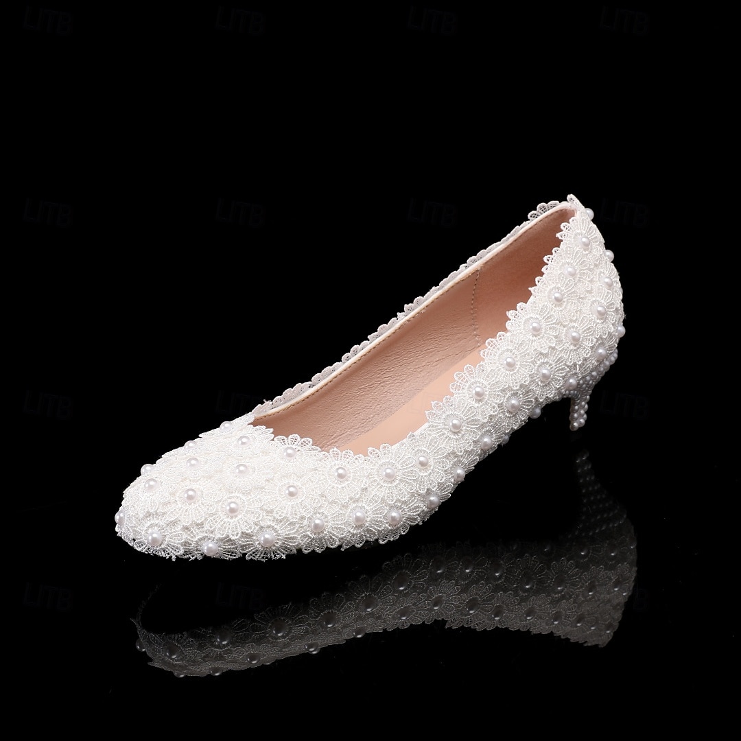 Zapatos de tacón bajo con cuentas de marfil para mujer, elegantes zapatos de novia para bodas en la ciudad. 2026 - $46.99 –P1
