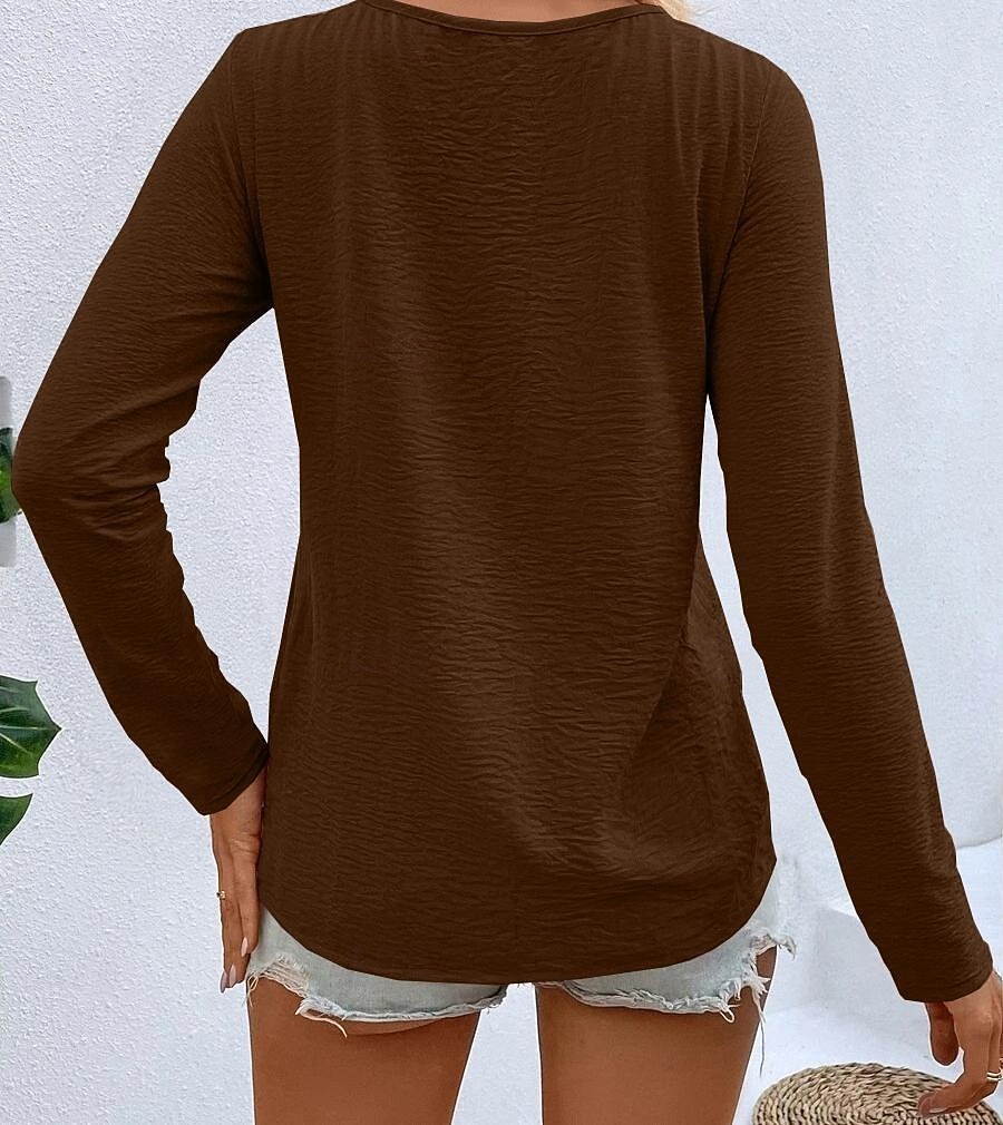 Dámské Tričko Tlačítko Přední S texturou Pevná barva Módní Na běžné nošení Dlouhý rukáv Do V Dlouhé topy Denní Jdeme ven Tmavěhnědá Travní zelená Černá Bílá Rubínově červená Jaro Podzim 2026 - $21.99 –P6