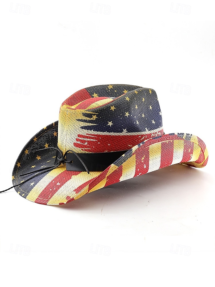 250. výročí Spojených států pánský slaměný westernový klobouk s potiskem vlastenecké vlajky prodyšný tkaný fedora styl v několika designech festivalové prázdninové a volnočasové nošení 2026 - $29.99 –P8