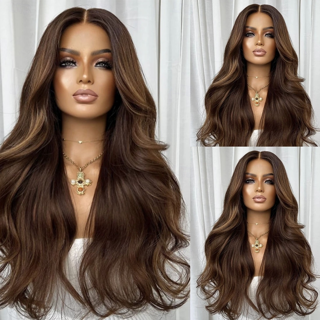 Remy Human Hair 5x5 Closure 13x4 Lace Front Wig Free Part Brazilian Hair Wavy Brown Wig 150% 180% Density with Baby Hair Ombre Hair Highlighted / Balayage Hair 100% Virgin Glueless For Women Long 2026 - $288.09 –P2