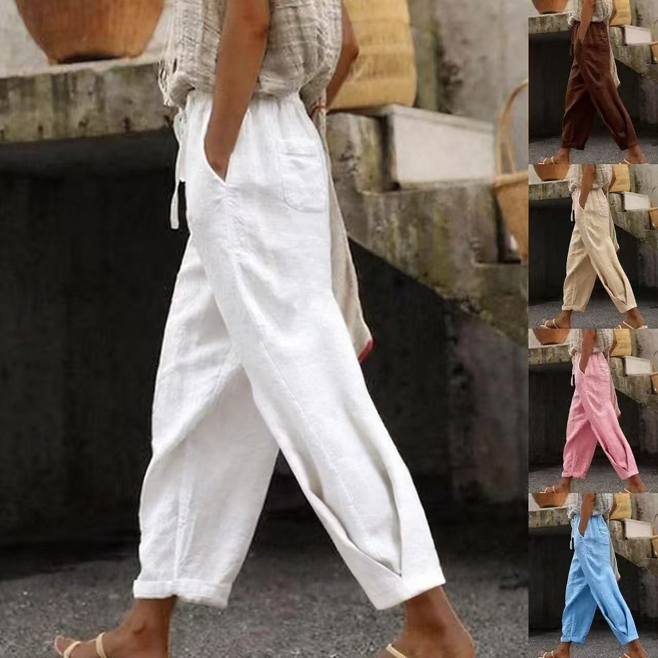 Γυναικεία Βαμβακερό λινό παντελόνι κινέζικα Ίσια Διακοπές Βασικό Καθημερινό Πλήρες μήκος Ψηλή Μέση Σκέτο Τσέπη Ελαστική ζώνη μέσης Άνετα Άνεση Moale Μικροελαστικό 2026 - zł86.03 –P1
