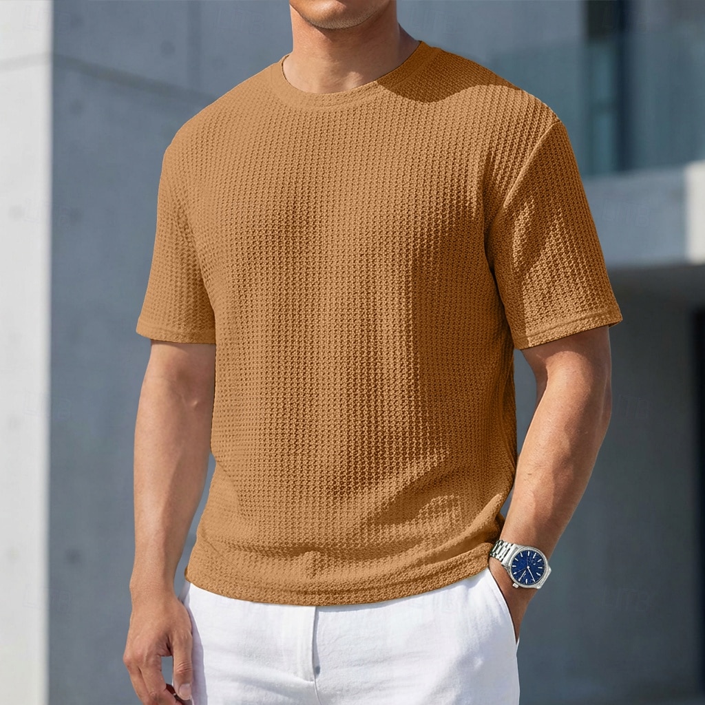 Miesten T-paita Lihaspaita Ribbineulos T-paita Lyhythihainen Lyhyt hiha Tiukka pyöreä kaula-aukko Kesä Tavallinen Pintakäsitelty Pit Strip Muoti Suunnittelija Perus Crewneck Kausaliteetti Loma Katu 2026 - $21.99 –P9