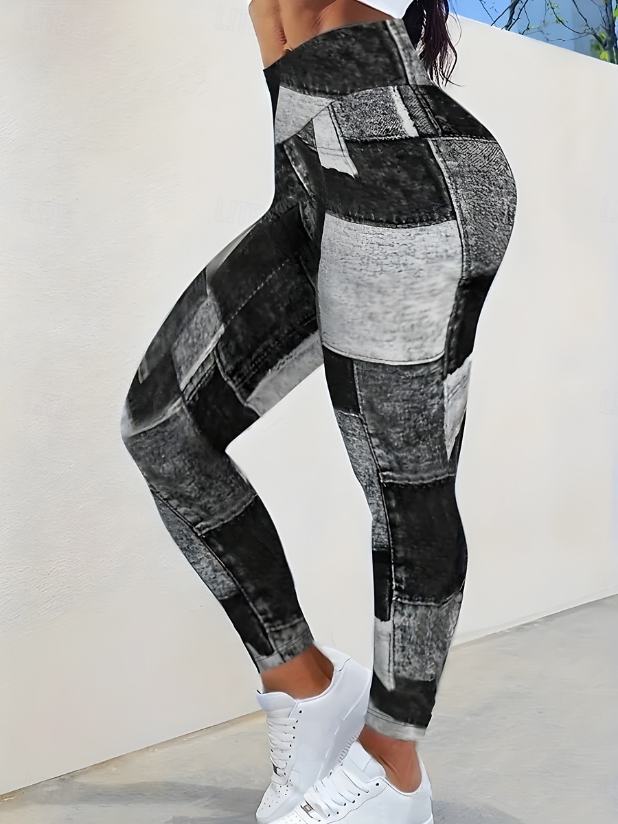 Damen Jeans Leggings Jeggings Urlaub Streetwear Lässig Volle Länge Mittlere Taillenlinie Karomuster Patchwork Tasche Bequem Hohe Elastizität Täglich Heim Outdoor Schwarzgrau Hellblau-Weiß Frühling 2026 - $13.99 –P9