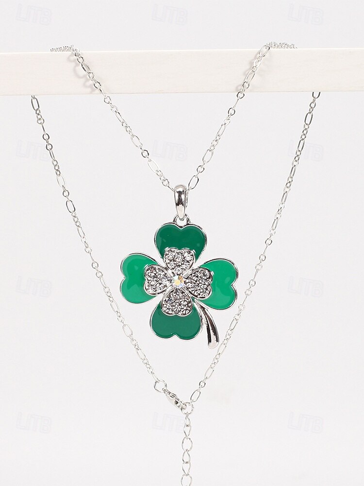 Colier pentru femei cu trifoi de Ziua Sfântului Patrick, pandantiv verde cu breloc din aliaj durabil, mai multe stiluri, inclusiv trifoi și potcoavă, bijuterii festive irlandeze pentru parade, petreceri și ținute de sărbătoare. 2026 - $9.99 –P9