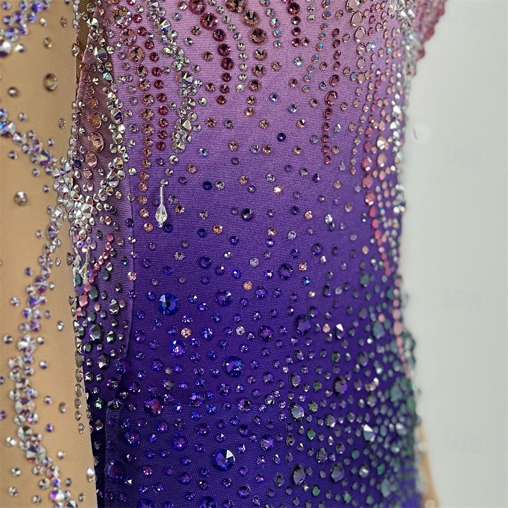 Figure Skating Dress Women's Ice Skating Dress Fuchsia Patchwork Open Back Stretchy Training Competition Skating Wear Classic Crystal / Rhinestone Long Sleeve Ice Skating Figure Skating 2026 - $362.19 –P4