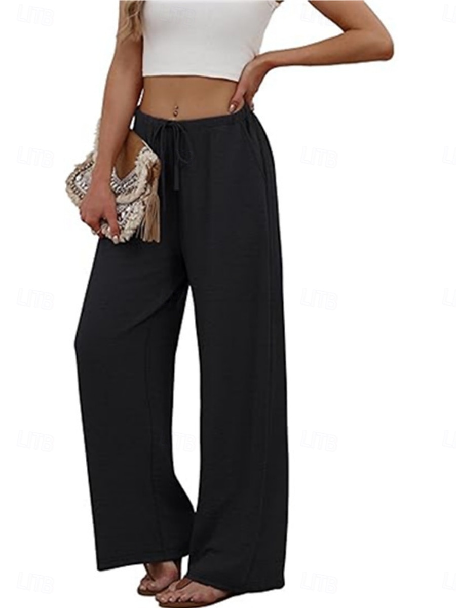 Pentru femei Pantaloni Pantaloni casual Drept Modă Șic Stradă De Bază Lungime totală Talie Înaltă Simplu Cordon Buzunar Talie elastică Comfortabil Inelastic Zilnic Vacanță Stradă Negru Bleumarin 2026 - $22.99 –P7