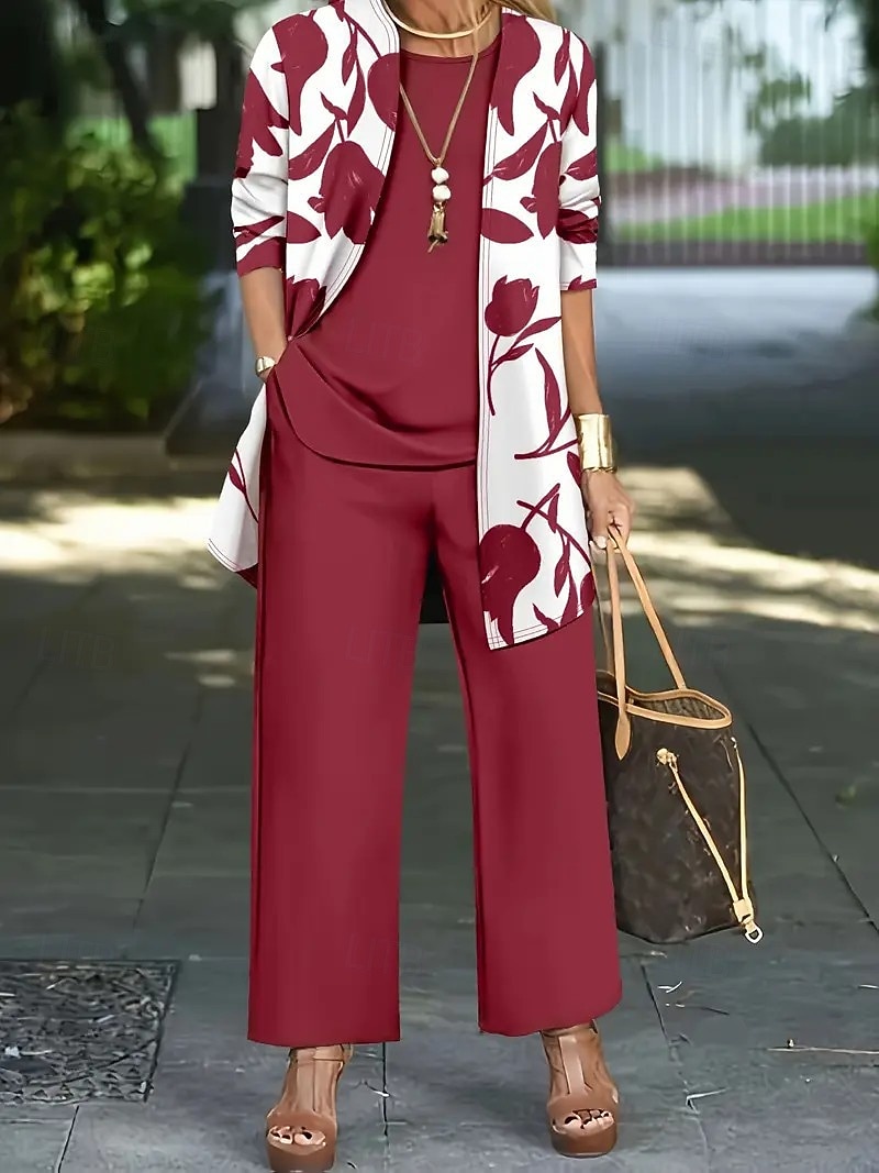 Women's Pants Sets Bolero Top Sleeveless Long Sleeve Round Neck Floral Graphic Print Fashion Streetwear Casual Daily Outdoor Blue Black Wine Summer Regular Fit 2026 - $52.99 –P4