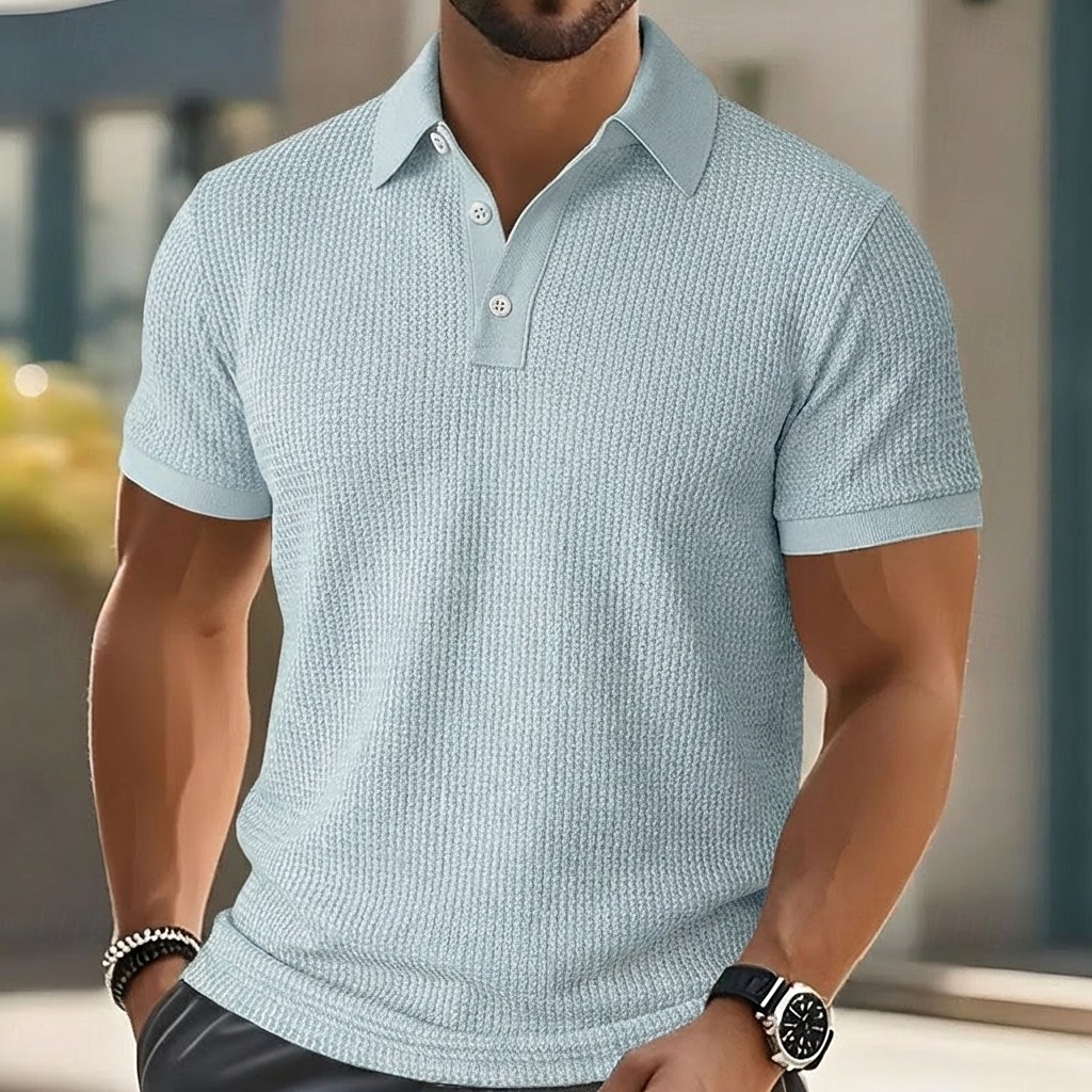 Bărbați Tricouri polo Waffle Texturat Casual Concediu Rever Guler polo cu nervuri Manșon scurt Modă De Bază Simplu Texturat Nasturi Moale Vară Primăvară Fit regulat Galben Verde mentă Trifoi Kaki Gri 2026 - $22.99 –P9