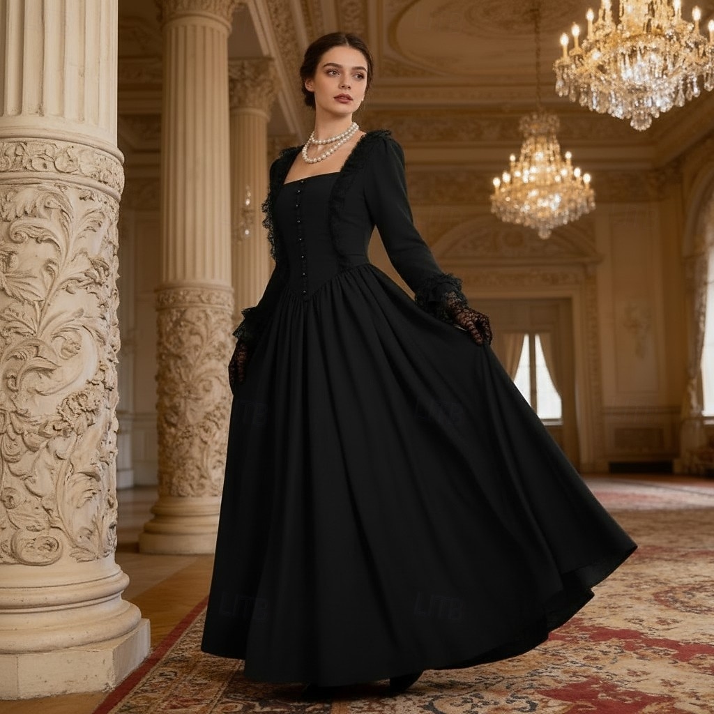 Viktoria Tarzı Středověké Renesanční Šaty Fancy kostým Plesové Dlouhé rukávy Královský oděv Hranatý Maškarní kostým Dámské Fantazie předvečer Všech svatých Karneval Výkon LARP Ren Faire Dospělé Šaty 2026 - $65.99 –P14